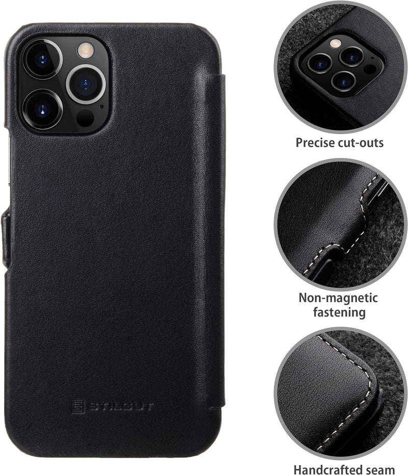 STILGUT Book Case kompatibel mit iPhone 12 Pro Max (6.7“) Hülle aus Leder mit Clip-Verschluss, Klapp