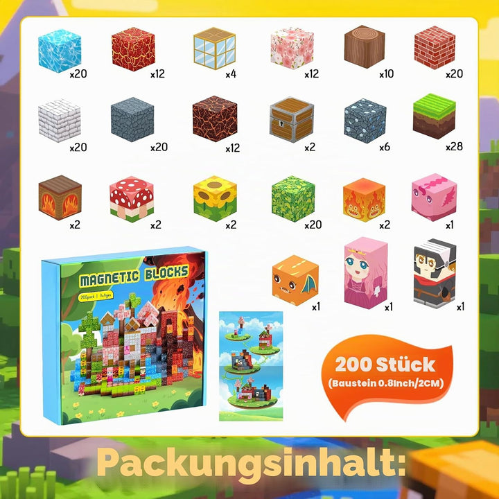 HOPFROG Magnetische Bausteine, 200 Teile Magnetic Blocks, Magnetbausteine Spielzeug für Kinder ab 3