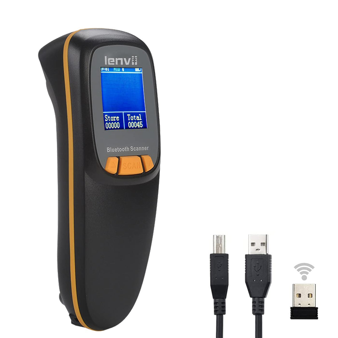 LENVII Mini Bluetooth 2D Barcode Scanner Kabellos – 3-in-1 mit LCD Display Schwarz, Schwarz