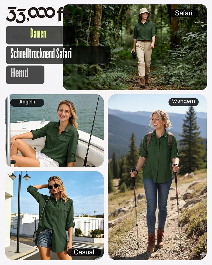 33,000ft Hemdbluse Damen UPF50 UV Schutz Hemd Schnelltrocknende Button-Down Shirts Atmungsaktive Wan