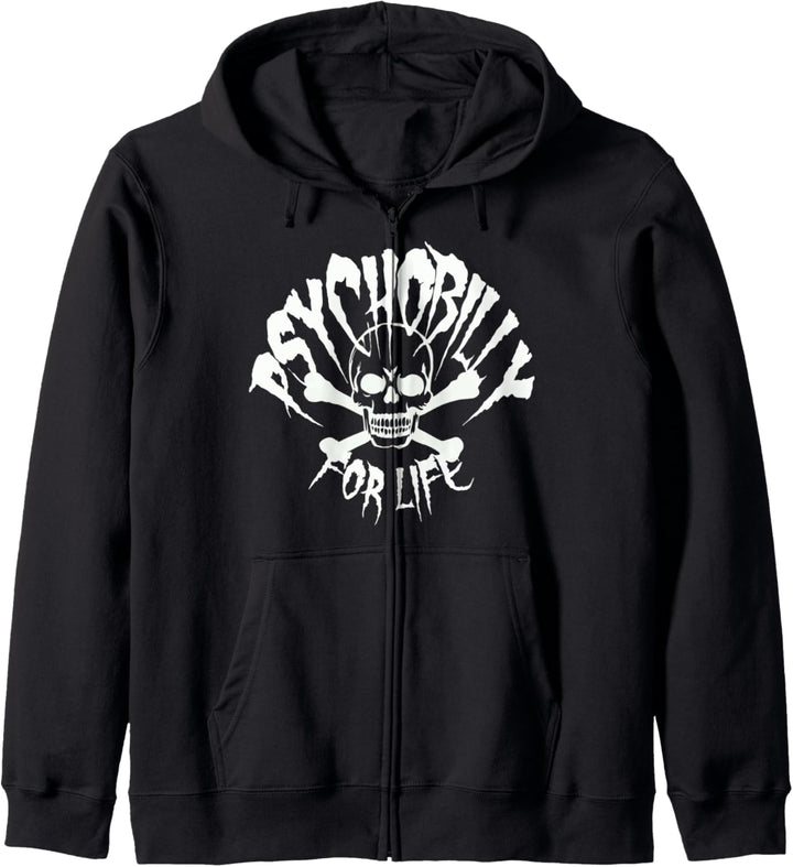 Psychobilly For Life Totenkopf und gekreuzte Knochen Kapuzenjacke