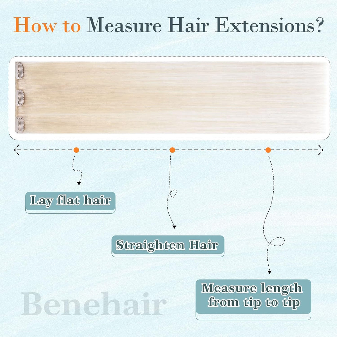 Benehair Clip in Extensions Echthaar, 8 Stück 100% Echtes Haar Extension 70g, Platinblond Haarverlän