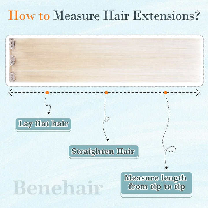 Benehair Clip in Extensions Echthaar, 8 Stück 100% Echtes Haar Extension 70g, Platinblond Haarverlän
