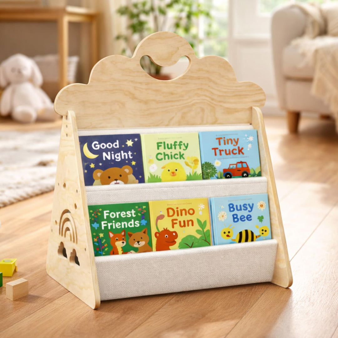Bücherregal Kinder Holz, Montessori Bücherregal Bücherkiste Kinder für Leseecke, Kinderbücherregal,