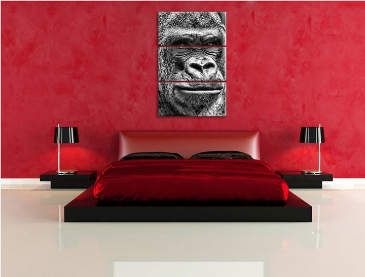 Pixxprint stolzer Gorilla als Leinwandbild/Grösse: 3 Teilig (120x80) cm/Wandbild/Kunstdruck/fertig b