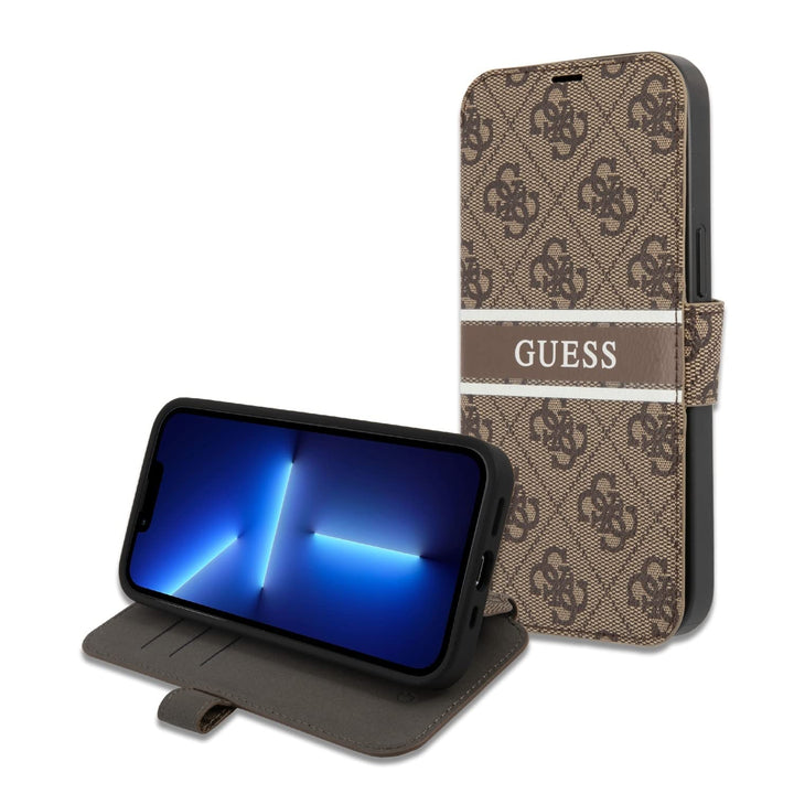 Guess Book Case 4G Stripe Hülle für iPhone 13 Pro, GUBKP13L4GDBR, Braun Brown, Brown