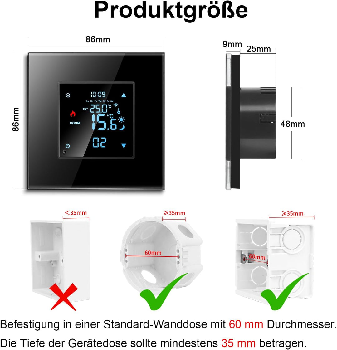 CNBINGO Smart Thermostat Unterputz mit Kristall Glasscheibe WLAN Digital Raumthermostat Kompatibel m