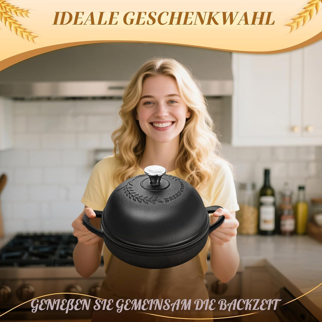 NZQXJXZ Gusseisen Topf Brot Backen 5.7L, Brotbackform mit Deckel, 26 cm Dutch Oven mit Brot Gärkorb