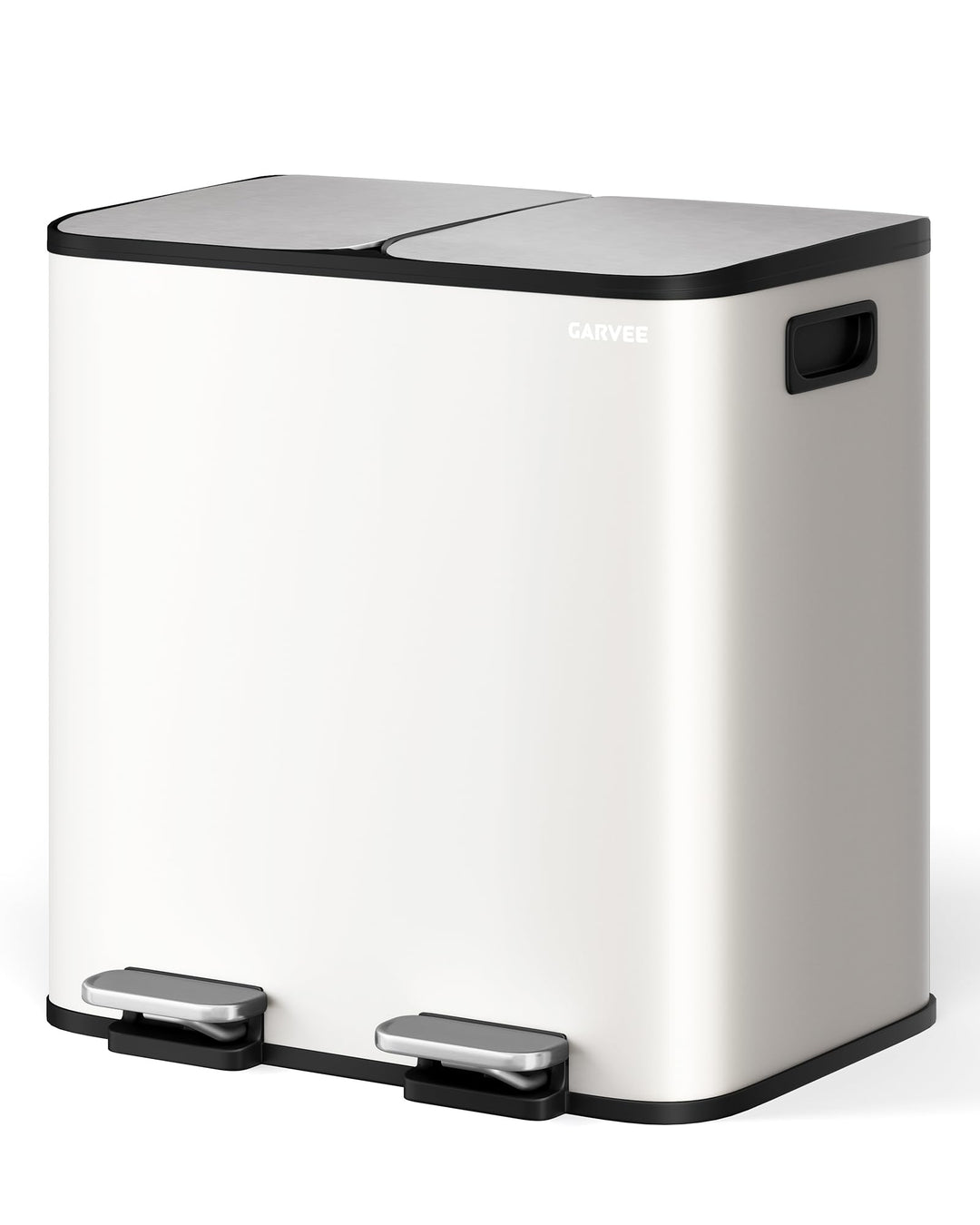 GarveeHome Mülleimer 2 Fächer 30 L, Mülltrennsystem mit 2 x 15 L Deckel aus Edelstahl, Treteimer Küc
