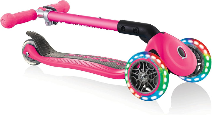 GLOBBER JUNIOR Foldable Lights – Tretroller, 120/80 mm, ABEC 5, 3-rädrig, LED-Leuchtrollen Einheitsg
