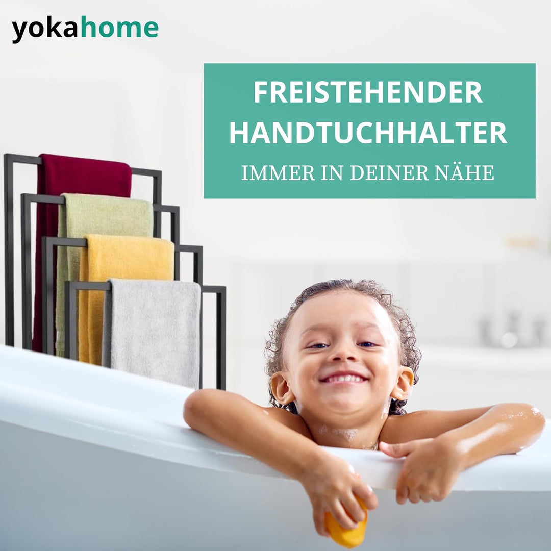 Yoka Home - Handtuchhalter Stehend Schwarz Handtuch - Ständer Freistehend aus Edelstahl für Bad Stan