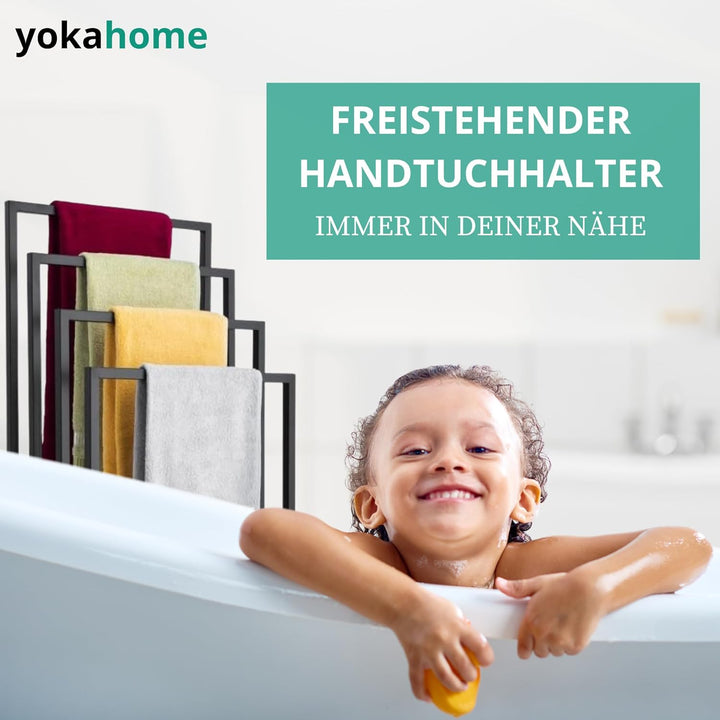 Yoka Home - Handtuchhalter Stehend Schwarz Handtuch - Ständer Freistehend aus Edelstahl für Bad Stan
