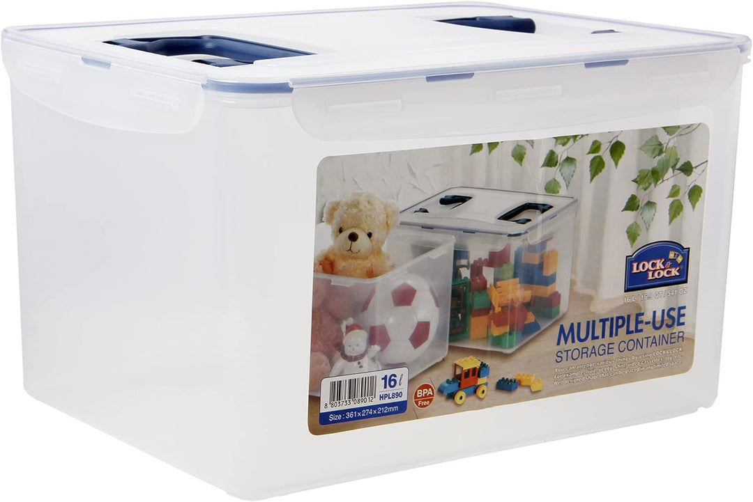LocknLock PP CLASSIC Aufbewahrungsbox mit Deckel und Griffen | 16 L, 361 x 274 x 212 mm | 100 % Luft