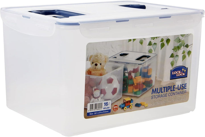 LocknLock PP CLASSIC Aufbewahrungsbox mit Deckel und Griffen | 16 L, 361 x 274 x 212 mm | 100 % Luft