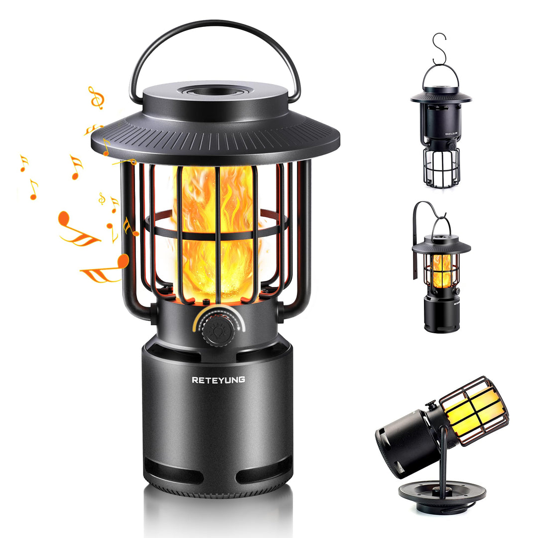 RETEYUNG Outdoor Bluetooth-Lautsprecher mit Flammenlicht, IP65 Wasserdichte, 3 Beleuchtungsmodi, Out