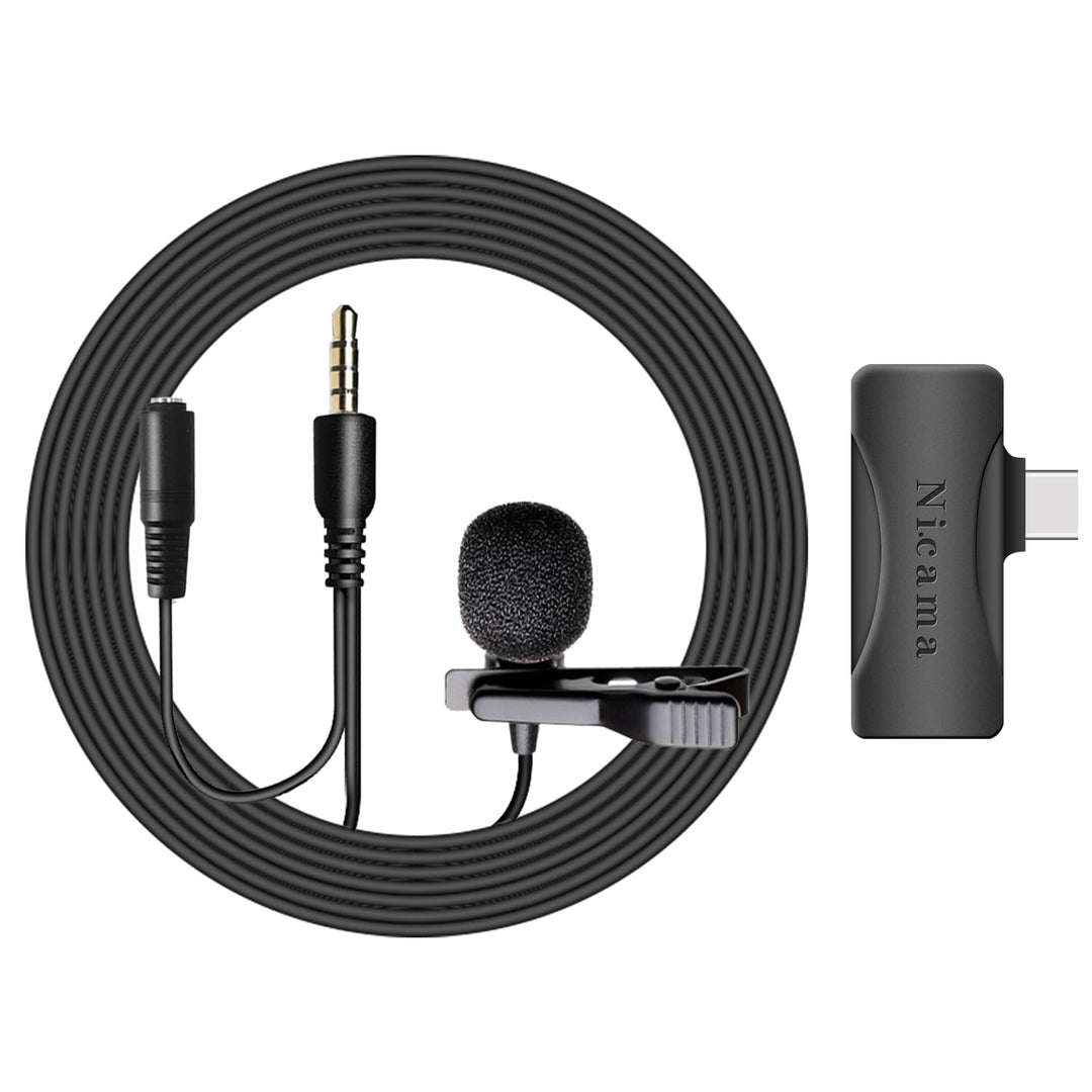 Nicama USB C Lavalier Ansteckmikrofon mit Kopfhörer Monitoring Input, LVM4 Typ C Anstecken Mikrofon