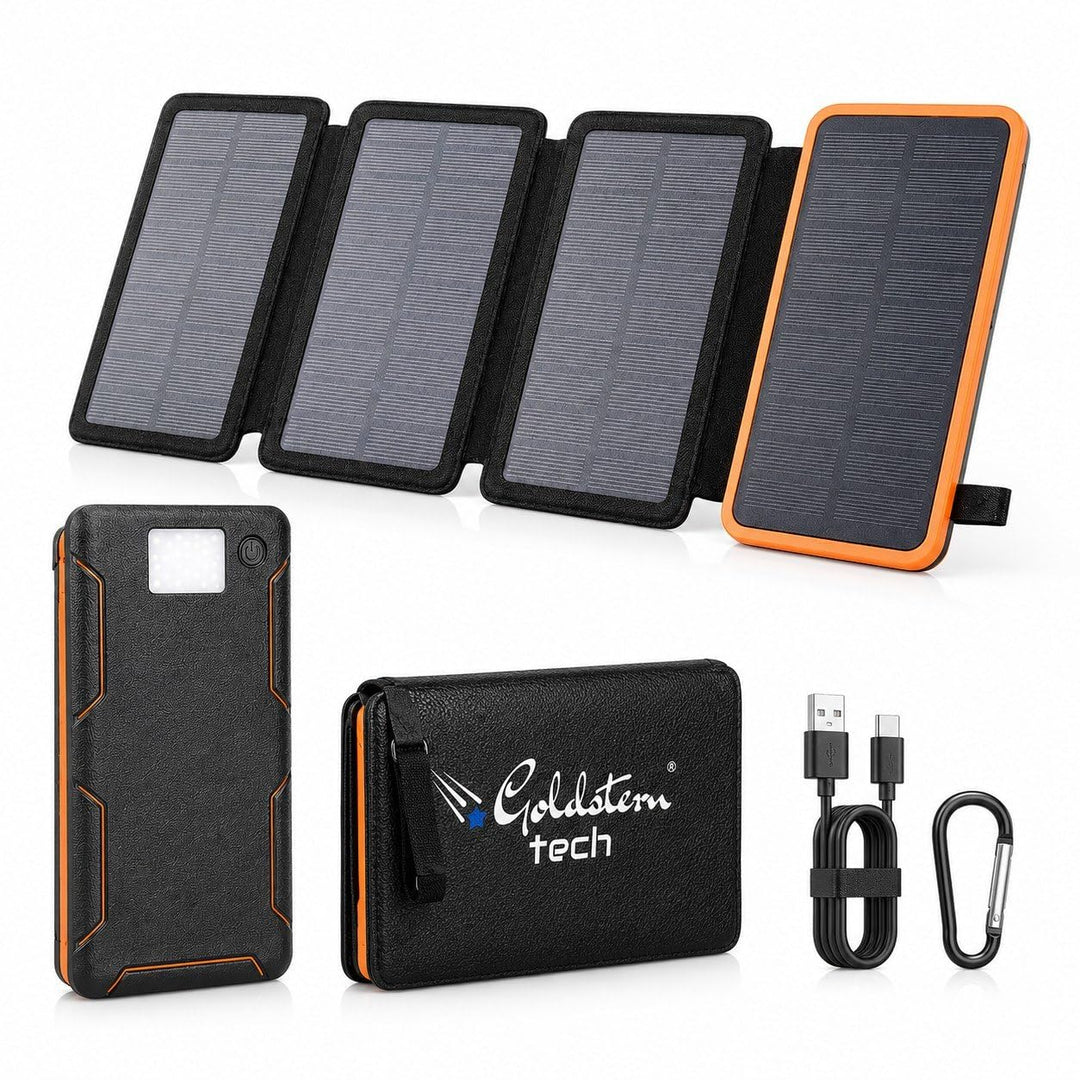 Solar Powerbank 36.800mAh, 4 Solarpanels, 15W Schnellladen, USB-C & QC 3.0, LED-Taschenlampe, Outdoo