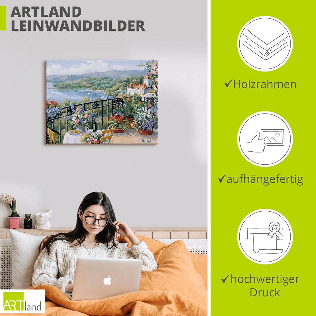 ARTland Leinwandbilder Wandbild Bild auf Leinwand 80 x 60 cm Landschaften Garten Malerei Grün Unverg