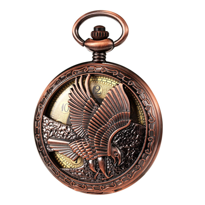 TREEWETO Herren Taschenuhr mit Kette, Retro Adler Analog Steampunk Skelett Uhr, Mechanisch Handaufzu
