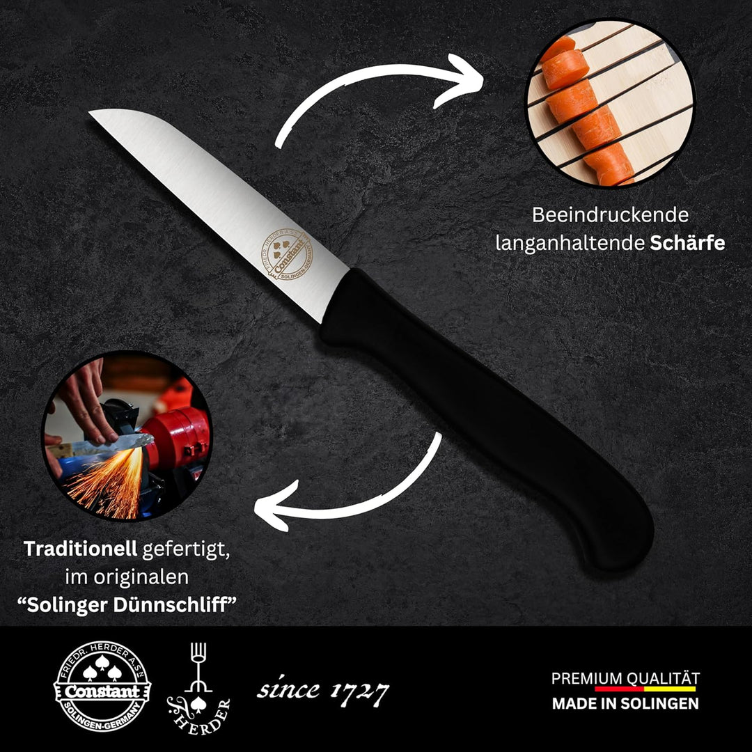 4er Set Gemüsemesser scharf Küchenmesser schwarz Schälmesser Solingen rostfrei 8 cm/Handabzug - Dünn