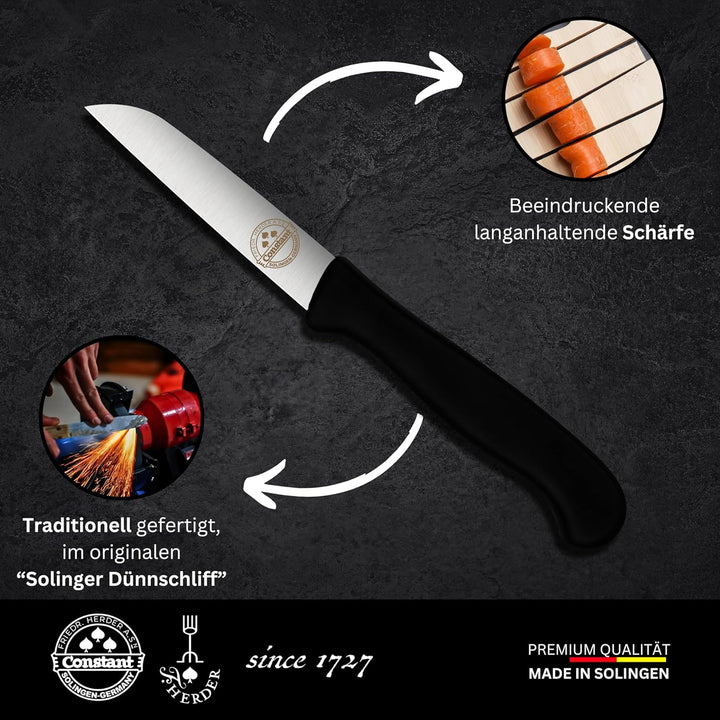 4er Set Gemüsemesser scharf Küchenmesser schwarz Schälmesser Solingen rostfrei 8 cm/Handabzug - Dünn