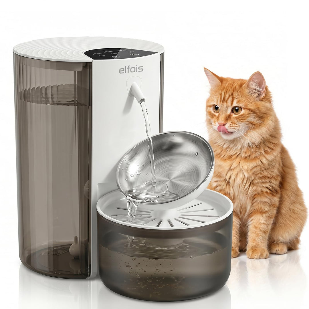 Katzenbrunnen Ohne Filter, Kabelloser Trinkbrunnen mit Akku, 3L Grosser Katzenwasserbrunnen mit 2-Wa