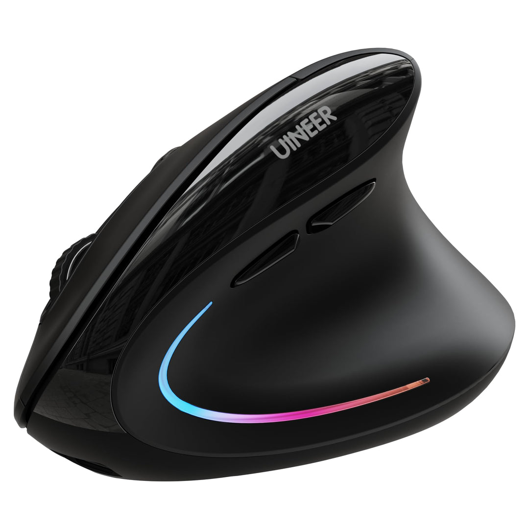 Uineer Ergonomische, kabellose vertikale Maus, dreifarbige Atemlichter, BT5.0/4.0/2.4G Bluetooth, wi