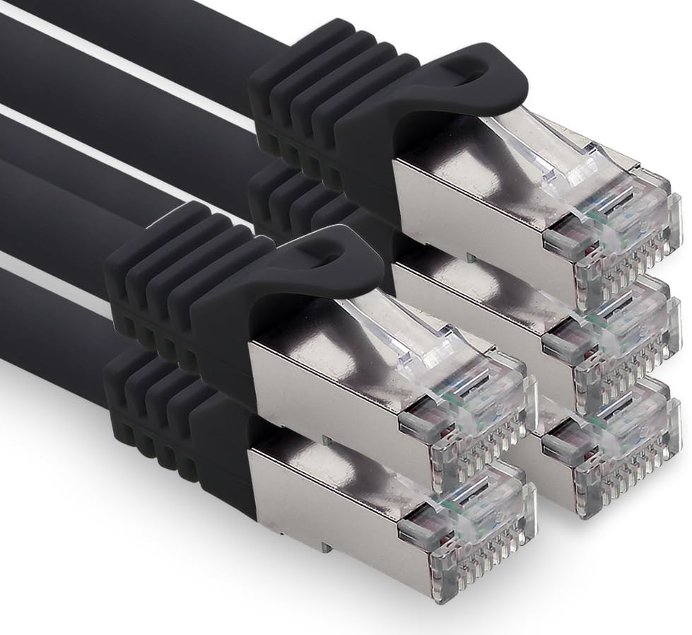 freiwerk 1,5m - schwarz - 5 Stück CAT.7 Netzwerkkabel Lan Ethernet Patch Kabel S-FTP LSZH PIMF 10GB