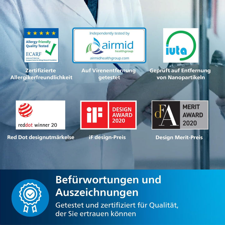 Philips Luftreiniger Smart 1000i Serie - Reinigt Räume bis zu 78 m² - Entfernt 99,97% der Pollen, St