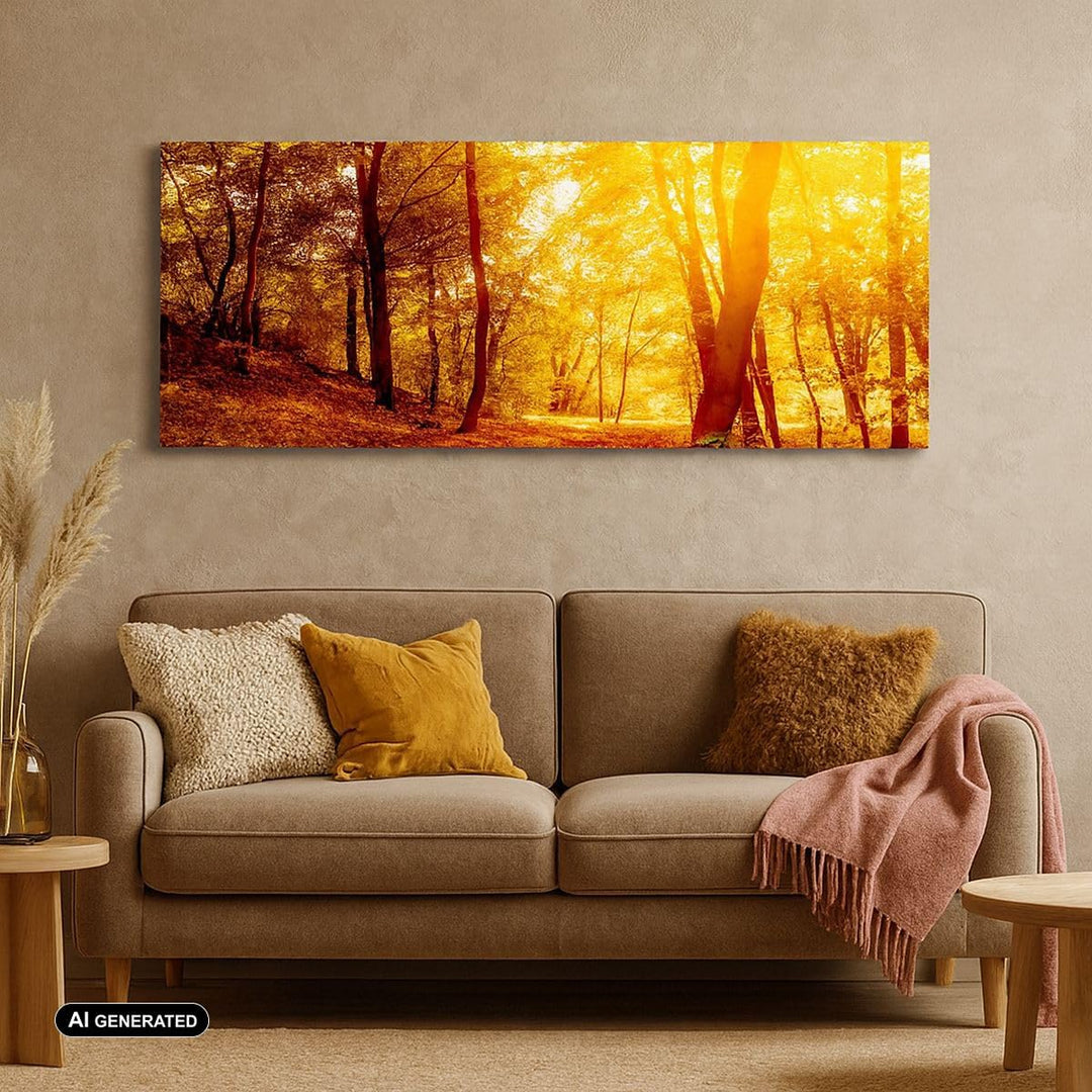 Wandbilder Dekoration Wohnzimmer Wald Baum Natur Panorama Bilder auf Leinwand 120x50cm Leinwandbild
