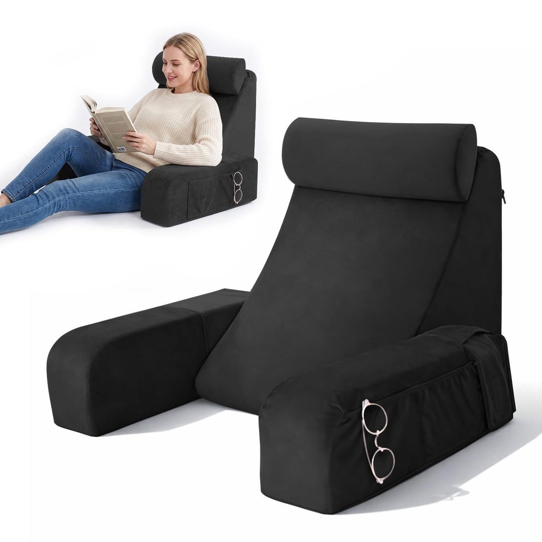 Rückenkissen für Bett und Sofa, Lesekissen mit abnehmbaren Armlehnen und Kopfkiseen, Ergonomisches R