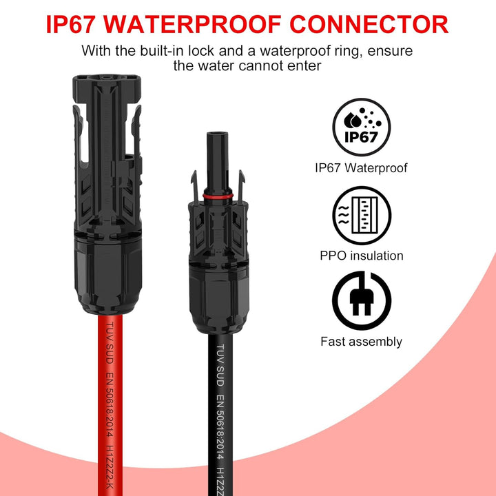 Solarkabel 4mm²/6mm², Solarkabel Verlängerung 1/2/3/5/8/10/13/15M (3M-AWG12/6mm) 3M-AWG10/6mm, 3M-AW