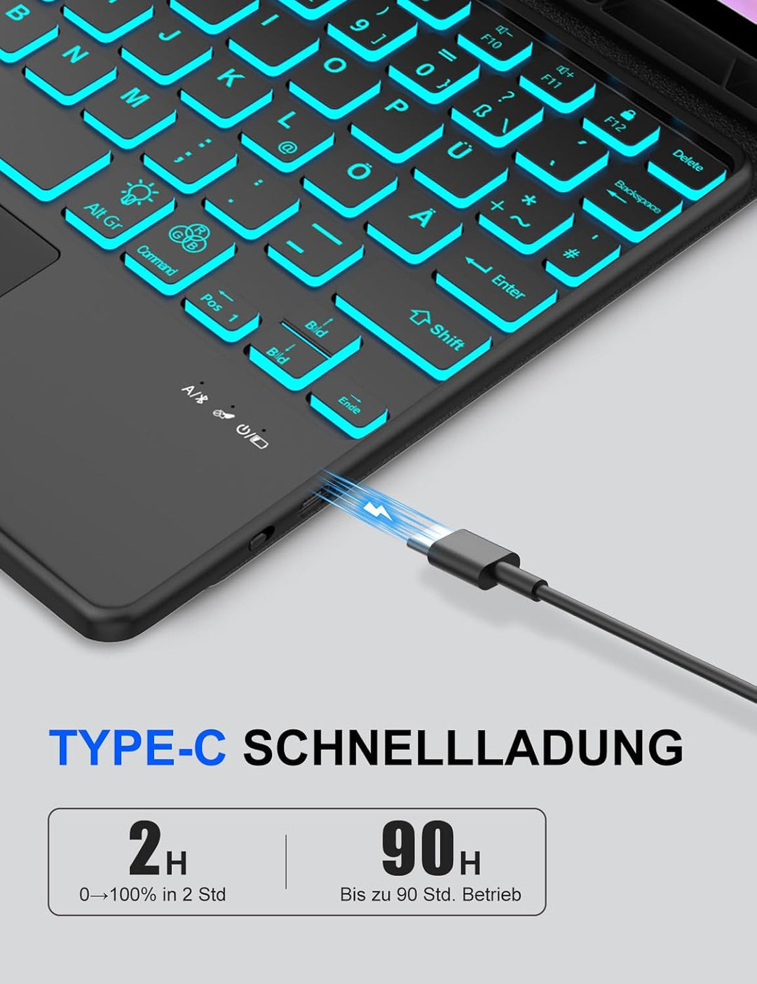 JADEMALL Hülle mit Touchpad & RGB-Tastatur für Samsung Galaxy Tab S10 Lite/S10 FE/S9 FE 10,9" & S9 1