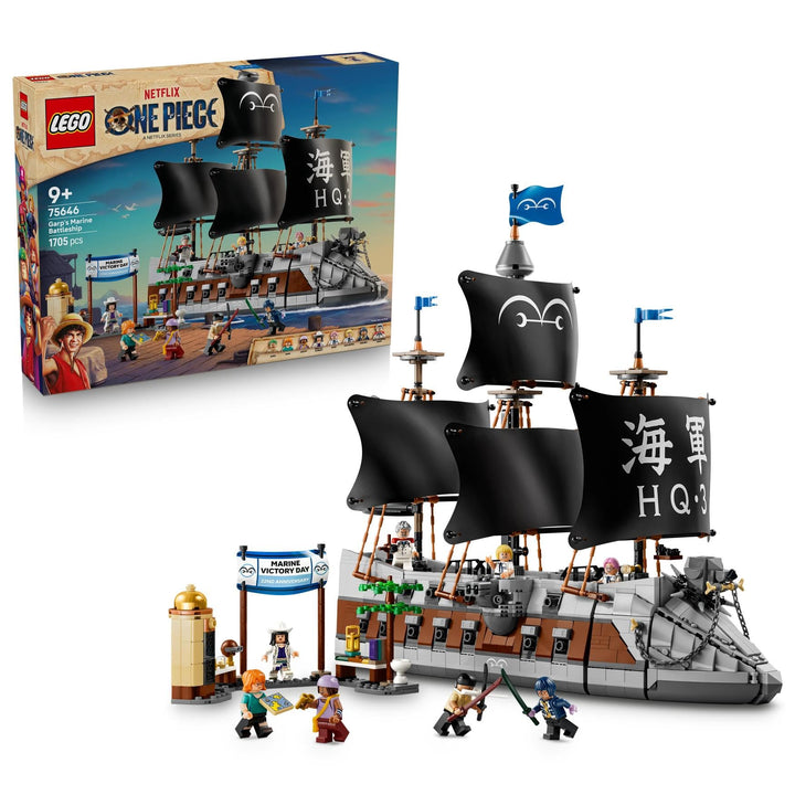 LEGO ONE PIECE Garps Marineschlachtschiff - Boots Modellbau mit 8 Minifiguren inkl. Zoro, Lysop und
