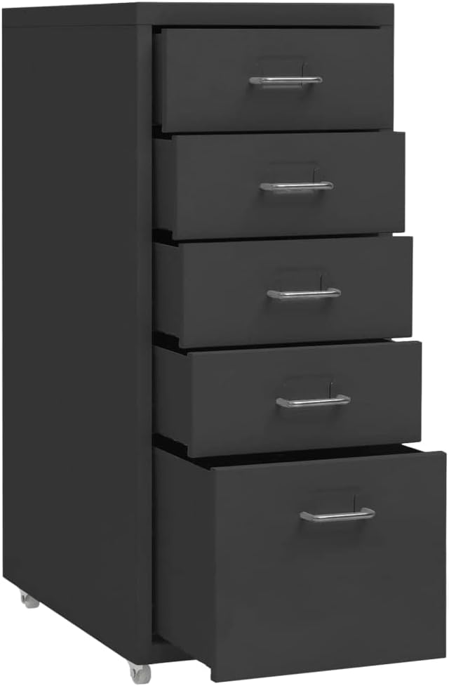 Myheimly Aktenschrank 5 Schubladenmit Rollen Anthrazit 28x41x69cm Aktenschrank mit Rollen Rollcontai