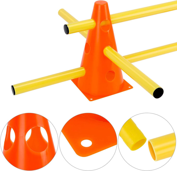 QWORK® Sports Steckhürdenset 12 Kegel + 6 Stangen Agility,23cm Höhe, 100cm Länge, Steckhürdenset für