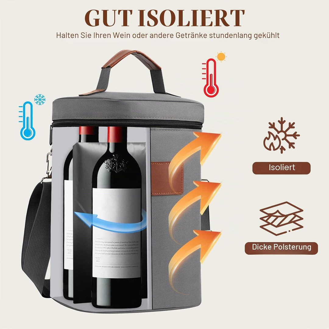 Kühltasche für 4 Flasche, Flaschenkühler für Unterwegs, Flaschentasche Isolierter Weintasche Biertas