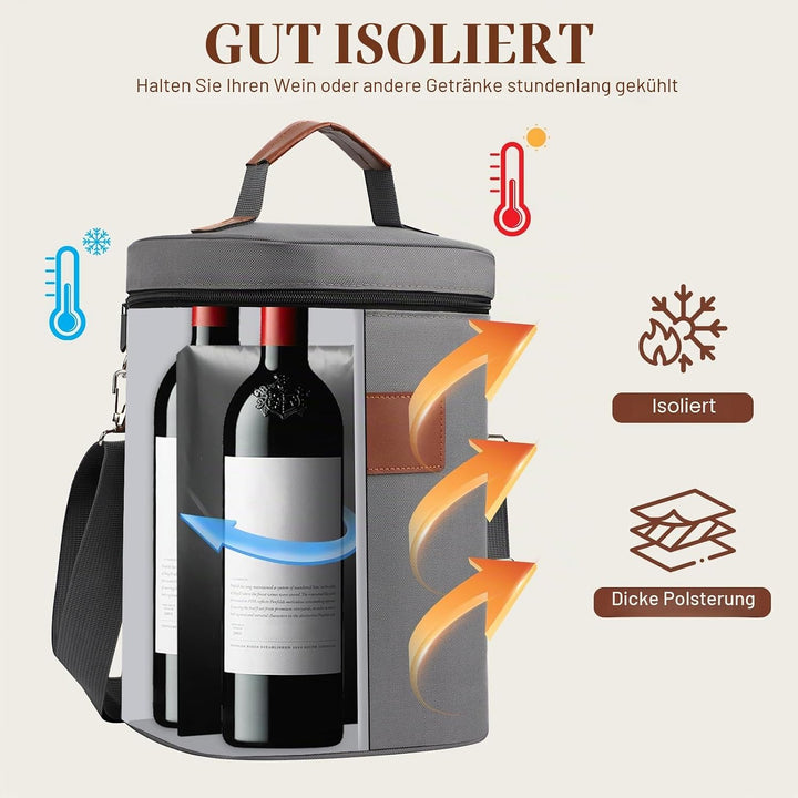 Kühltasche für 4 Flasche, Flaschenkühler für Unterwegs, Flaschentasche Isolierter Weintasche Biertas
