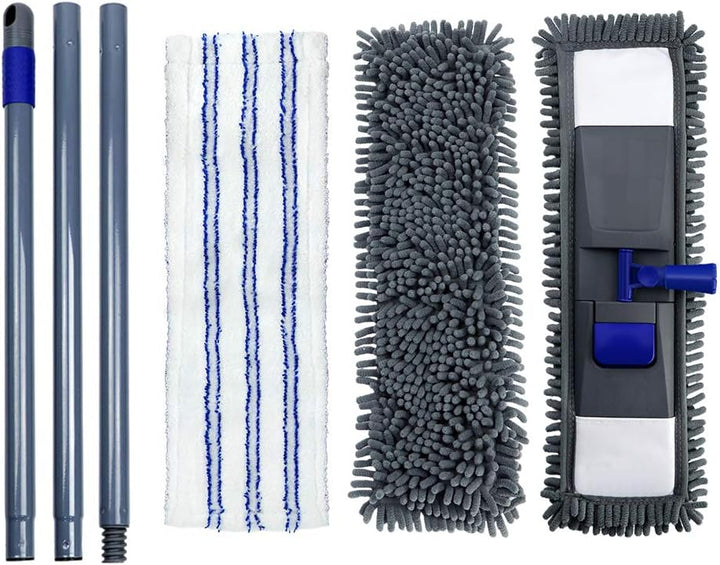 Masthome Flach Bodenwischer Set,128 cm Chenille Flach Wischmopp mit 4 Wischpads,Wischer Set für Schn