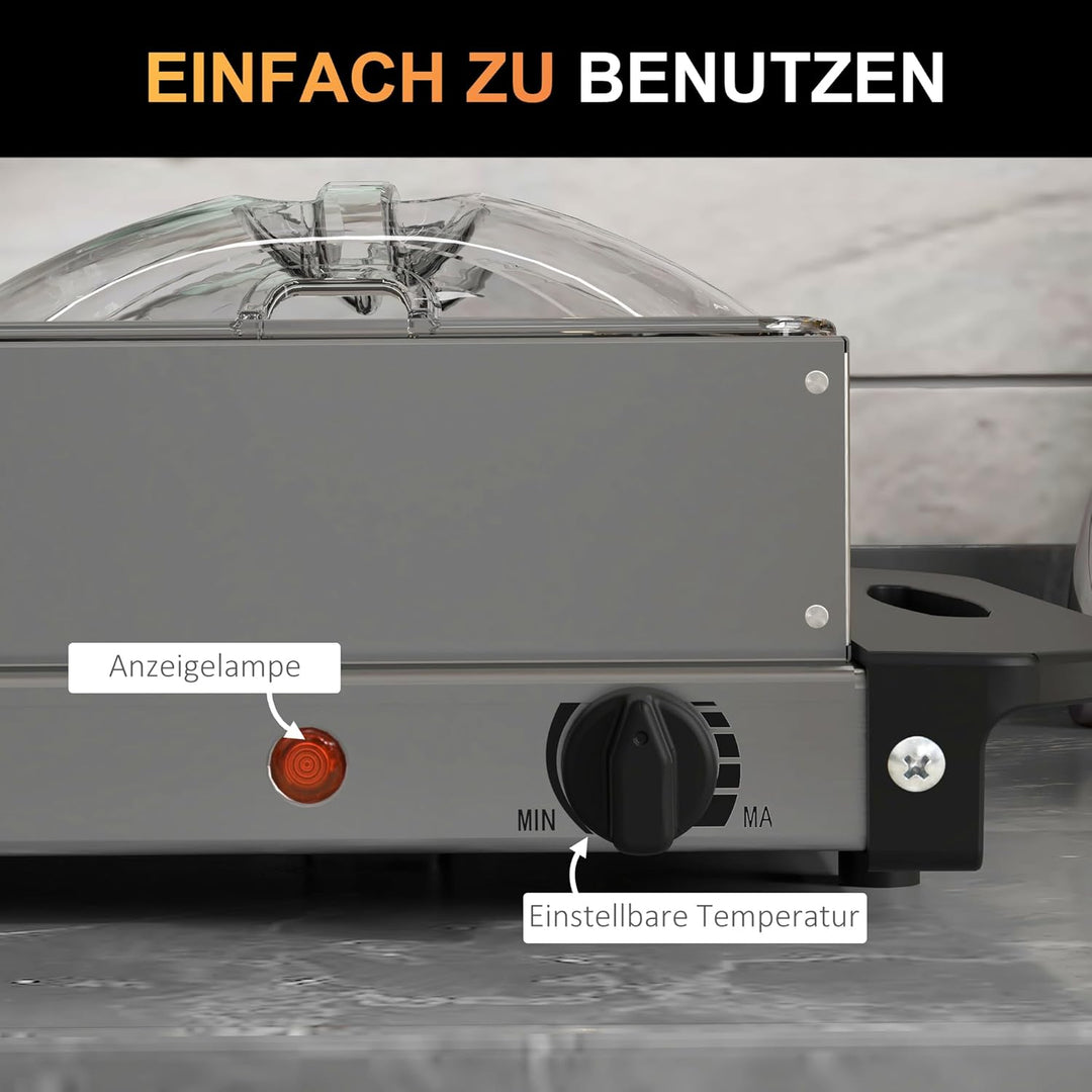HOMCOM Buffetwärmer 6,8L Warmhalteplatte 300 Watt Edelstahl Speisewärmer mit Einstellbarer Thermosta