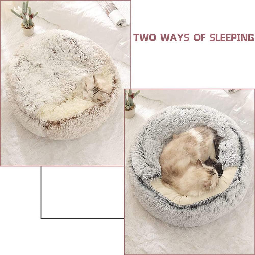 Flauschiges Katzenbett, rund, weiches Plüsch, Höhle mit Kapuze, Katzenbett, für den Winter, warm, Sc