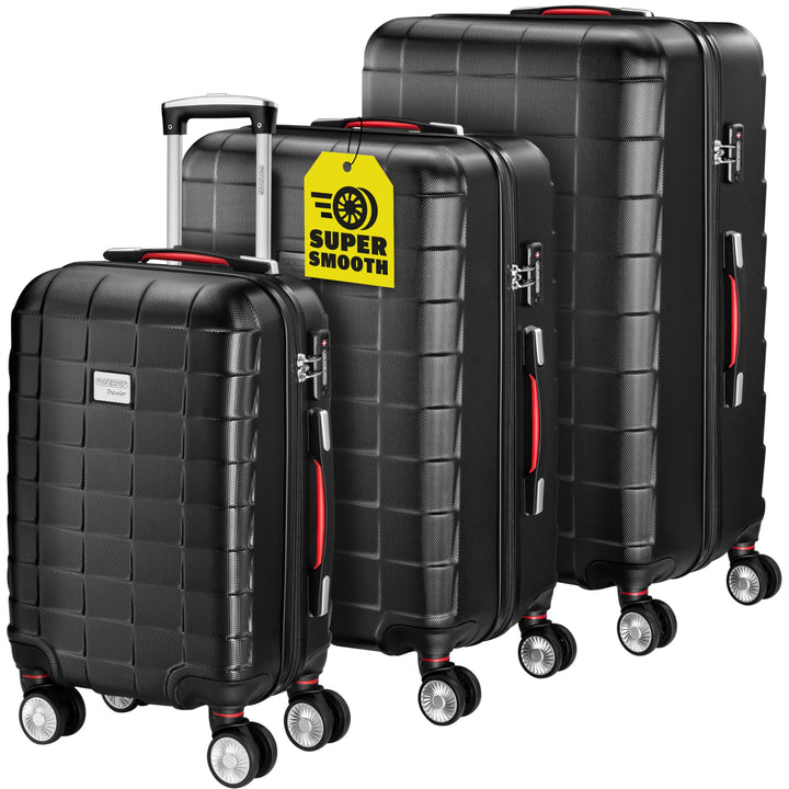 Monzana Exopack 3er Set Koffer | Schwarz M, L, XL | TSA Schloss, Gel-Griff | Reisekoffer Rollkoffer