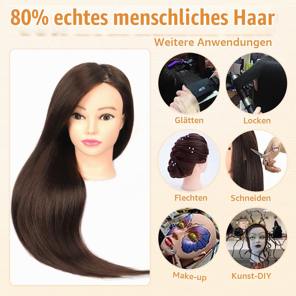 Schaufensterpuppe Kopf 26Inch Weiblich 80% Echthaar Friseur Kosmetologie Schaufensterpuppe Schaufens