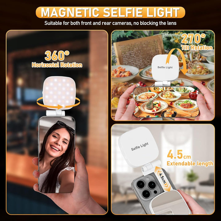 Magnetische Selfie-Licht, 3-in-1 LED Handy Licht Kompatibel mit iPhone MagSafe, CRI95+ 360° Falten F