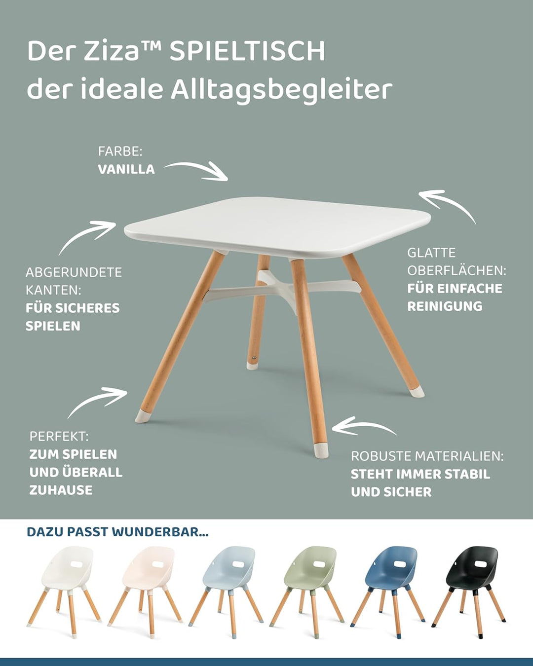 Ziza Spieltisch ab 1 Jahr Vanilla - Kindertisch für die ersten Lebensjahre ideal zum Spielen, Malen