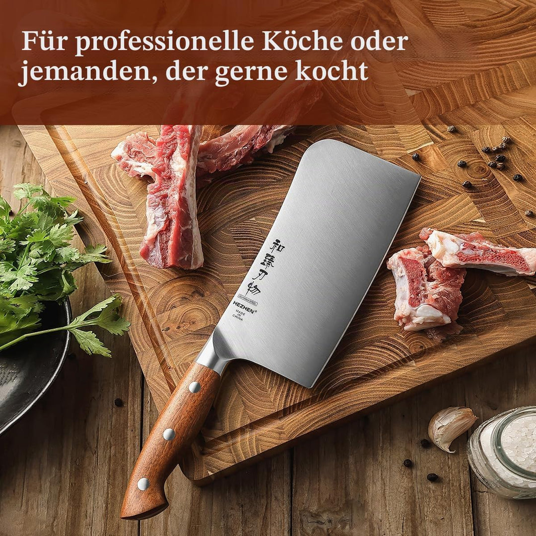 HEZHEN Hackmesser Chinesisches Kochmesser, Fleischermesser Asiatischer Art, Scharfes Küchenmesser Me