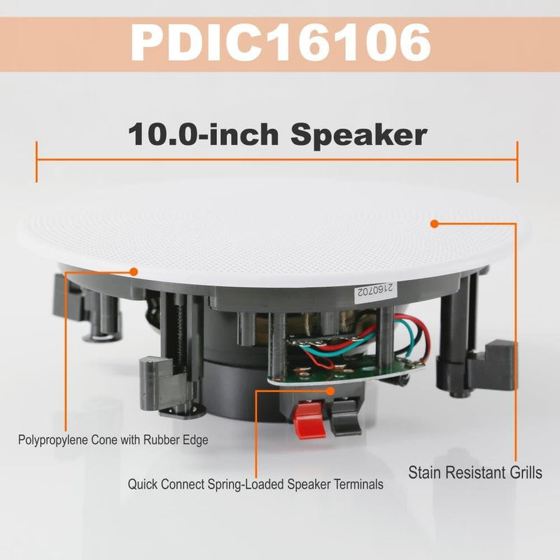 Pyle PDIC16106 Lautsprecher (2-Wege, 2.0 Kanäle, kabelgebunden, 35 – 20.000 Hz, 16 Ohm, weiss)