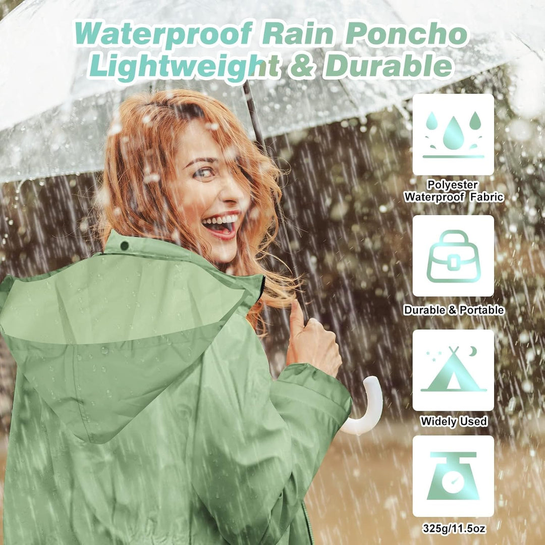 LAMA Stilvoller langer Regenmantel Unisex Regenponcho mit Wasserdichte Pattentasche Kapuze Tunnelzug