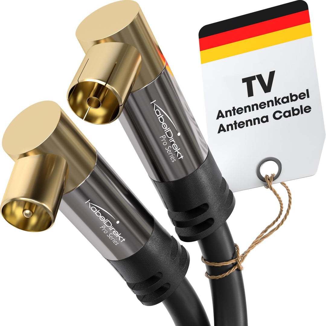 KabelDirekt – 4K Antennenkabel 90° gewinkelt – 12,5m – für DVB-C, DVB-T Schwarz 12.5 m, Schwarz 12.5