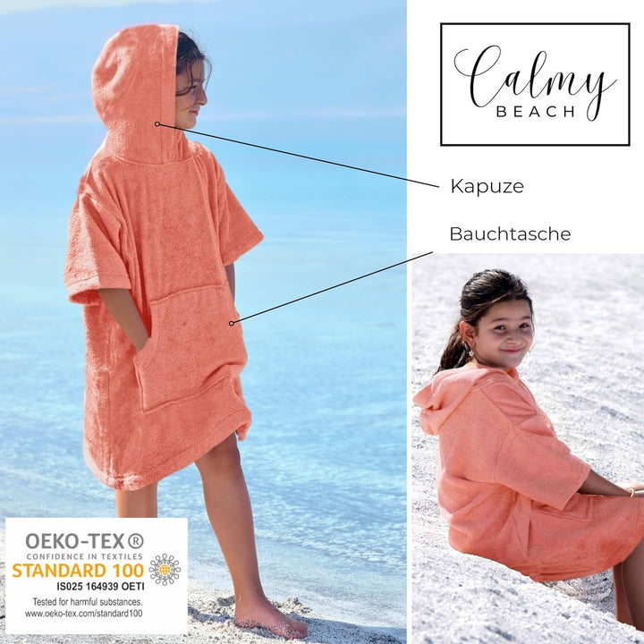 Frottee Badeponcho Kinder Jungen - Mädchen Surf Poncho 100% Baumwolle Strandponcho Handtuch mit Kapu